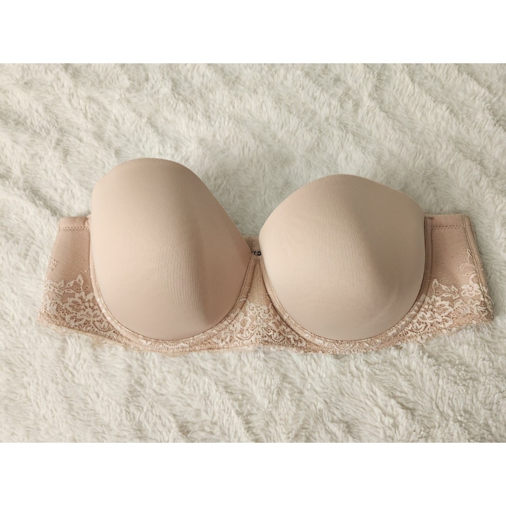 Torrid Strapless Push Up Bra 40C Nude Beige Lace Trim